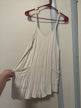 Carly Jean Los Angeles Cream Spaghetti-Strap Pocket Romper